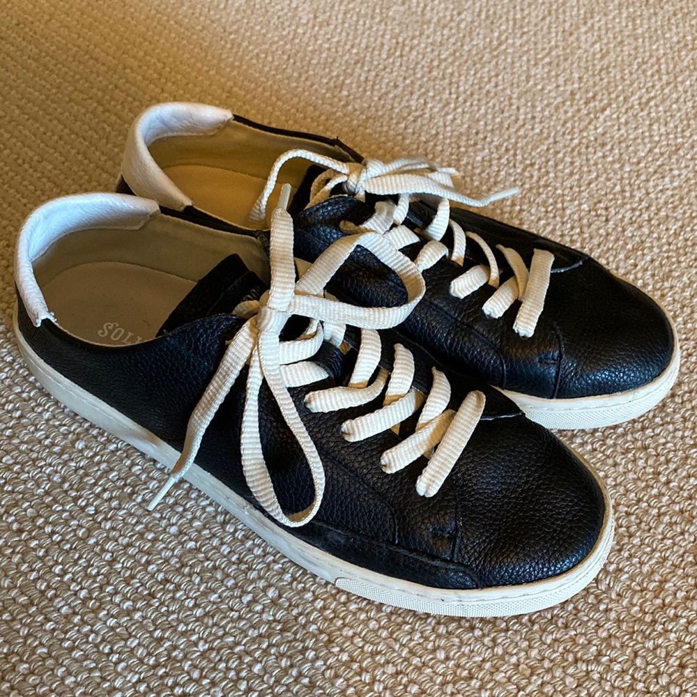 Soludos Black and White Ibiza Leather Sneakers (8)